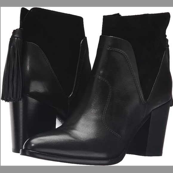 Marc Fisher Shoes - Marc Fisher Black Leather Ankle Booties - Janay Zip Tassel with a Pointed Toe